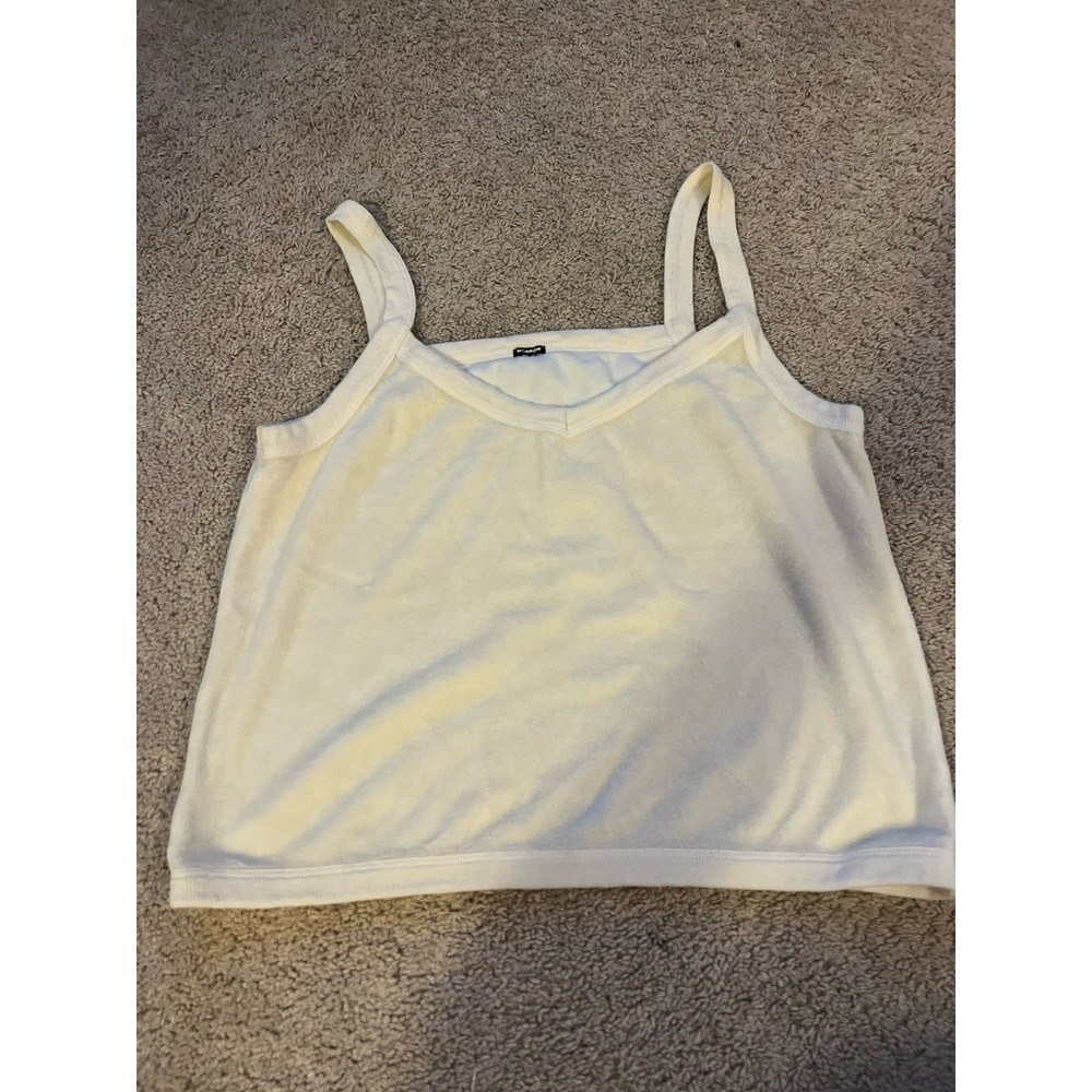 Monrow Sleeveless Terry Cloth Tank Top Women's Size Medium V Neck White